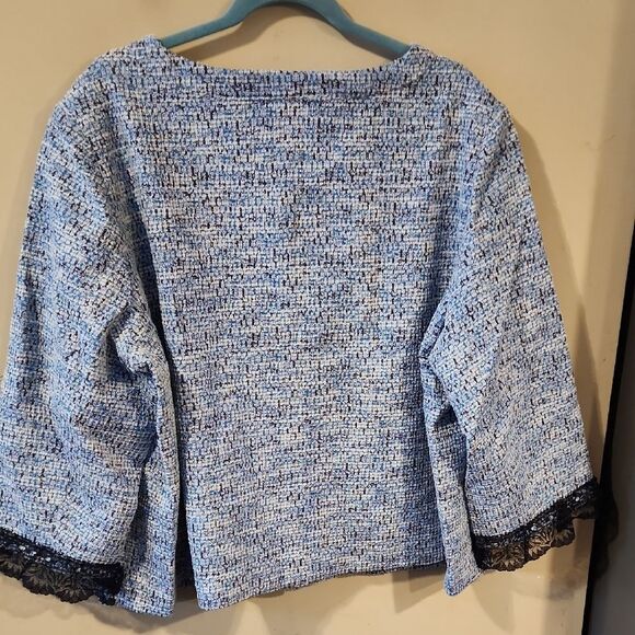 Elegant Christian Siriano Blue Tweed Jacket with Black Lace Size 3X NWOT - Picture 5 of 8